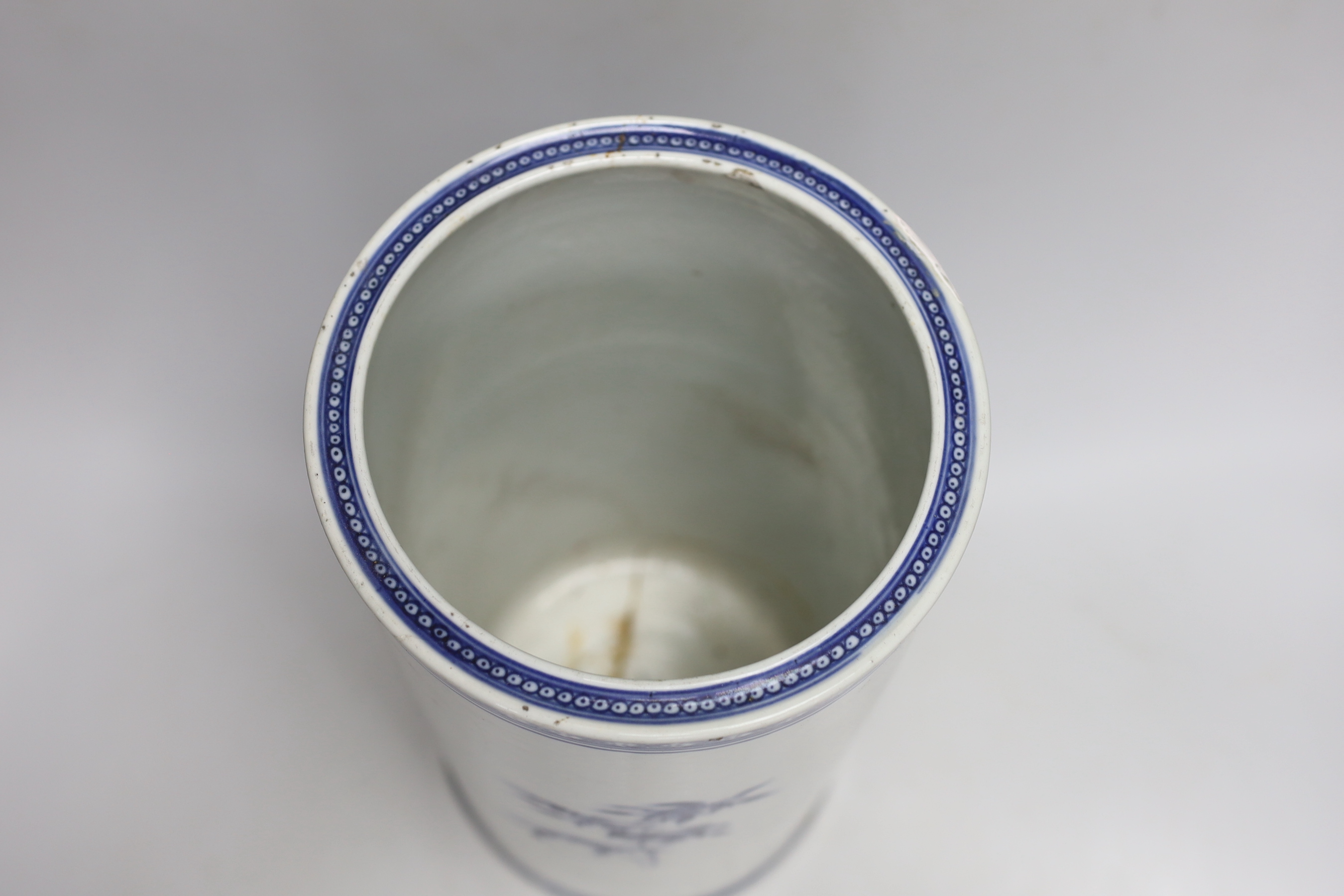 A 19th century Chinese blue and white cylinder vase, 32cm (a.f.)
